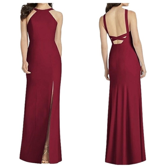 Nwt | Dessy Collection High-Neck Backless Crepe Trumpet Gown Size 6 - Picture 1 of 11